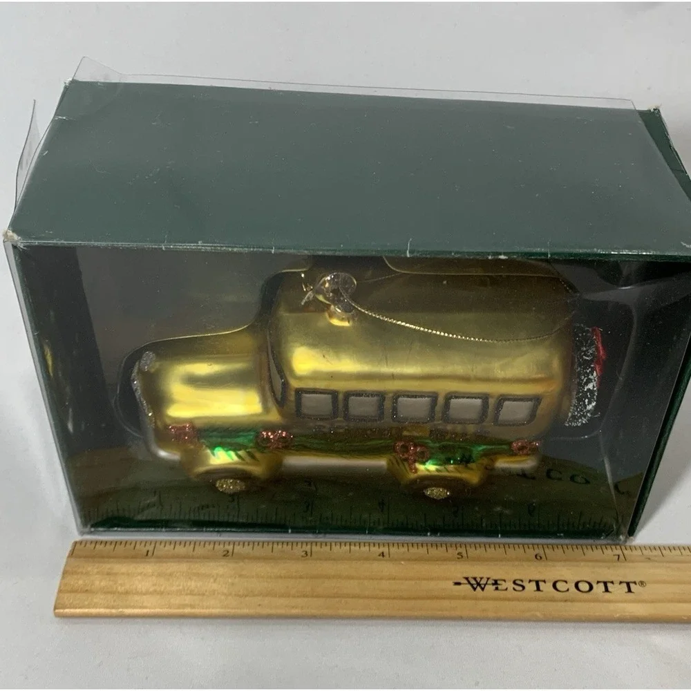 School‎ Bus Christmas Ornament Blown Glass Painted Teacher Gift